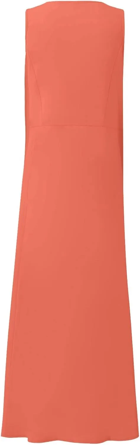 Plus Size Cotton Linen Maxi Summer Dresses for Curvy Women 2025 Sleeveless Vacation Beach Sundresses with Pockets
