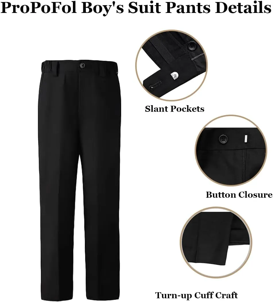 ProPoFol Boys Tuxedo Suit 3 Piece Jacquard Slim Fit Suits for Kids Peak Lapel Formal for Wedding Jacket Vest Pants