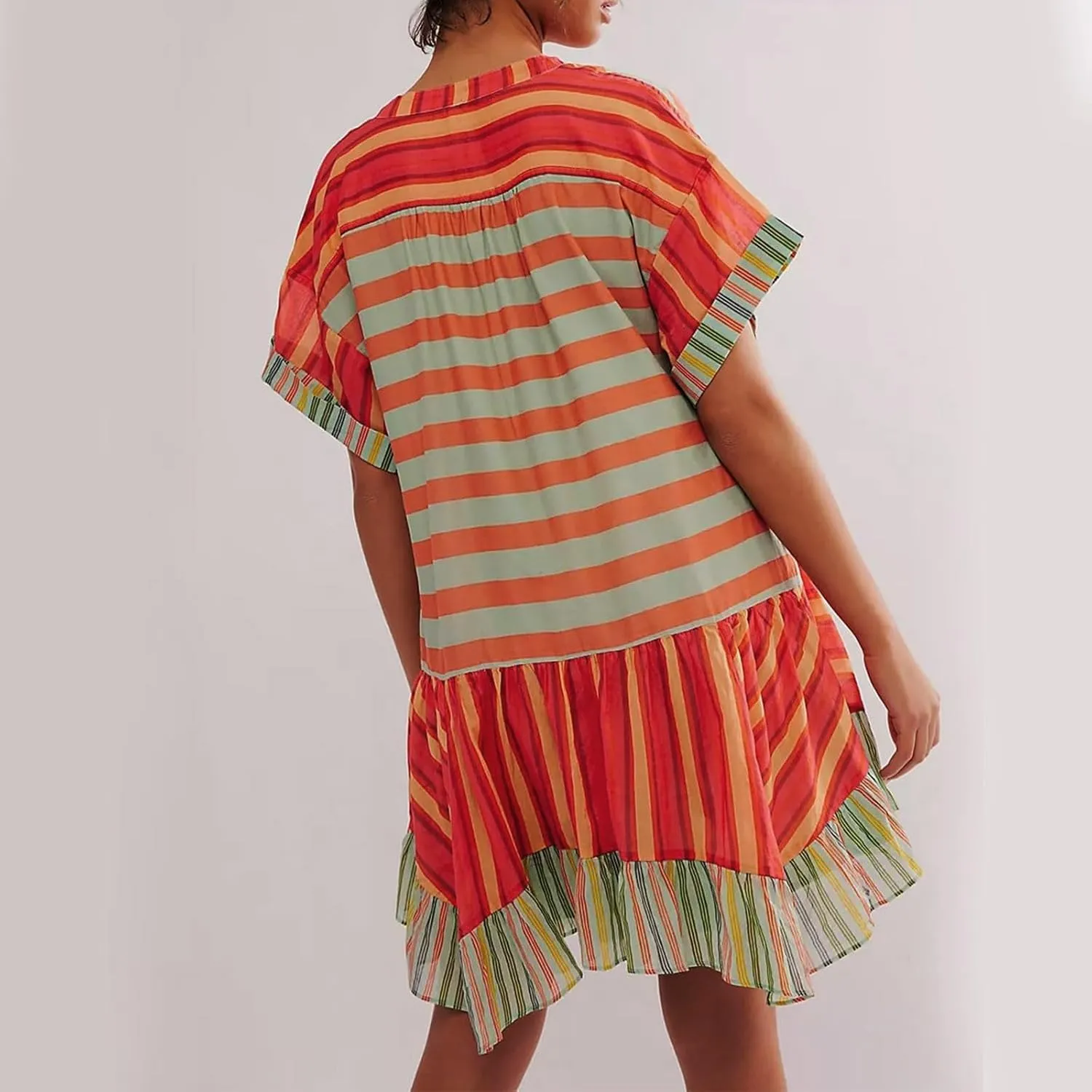 PTOLOCIF Boho Dresses for Women Summer Y2k Babydoll Flowy Dress Ruffle Mini Dress Deep V-Neck Casual Short Dress Sundress