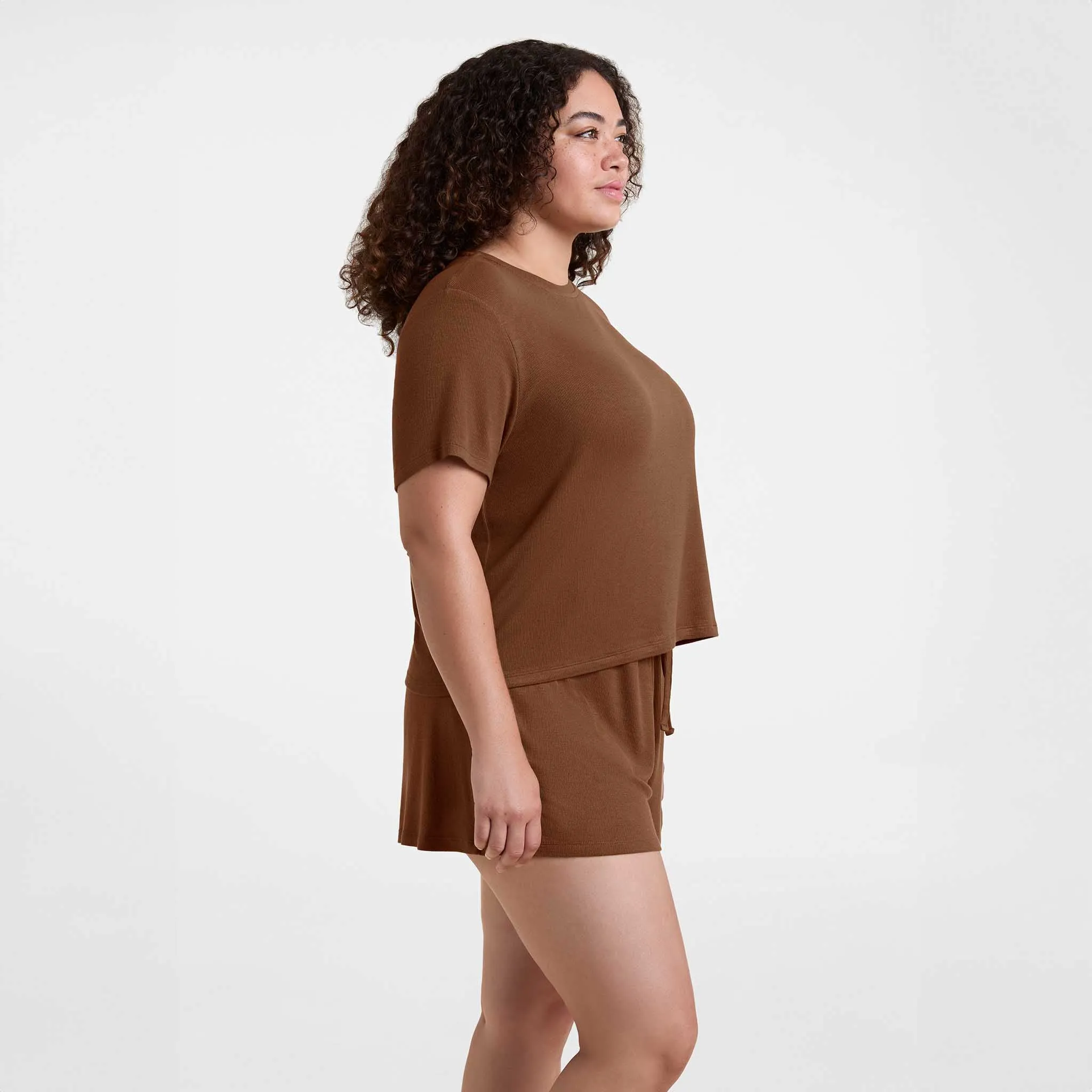 Ribbed Pajama Short Set | Chocolate