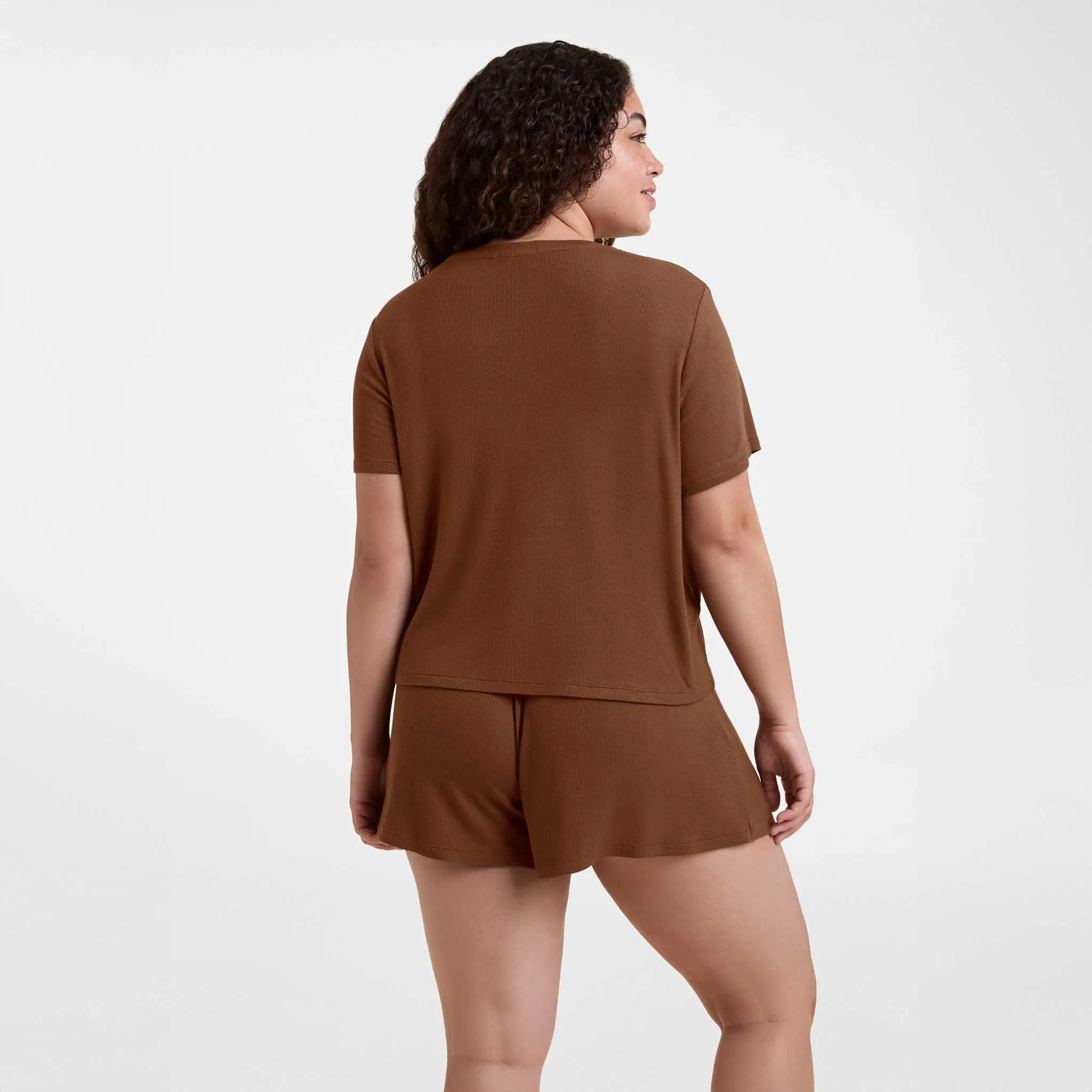 Ribbed Pajama Short Set | Chocolate