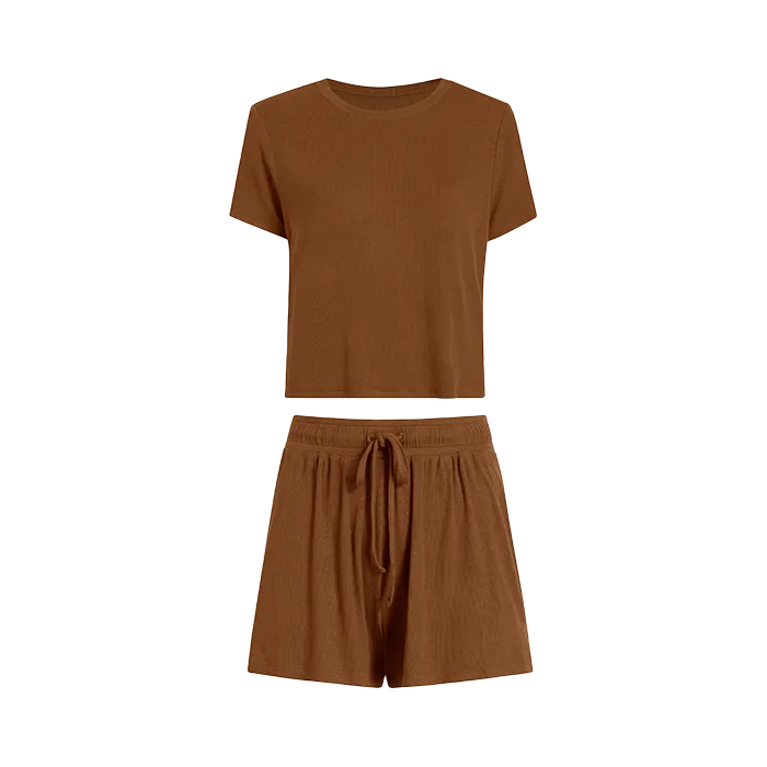 Ribbed Pajama Short Set | Chocolate