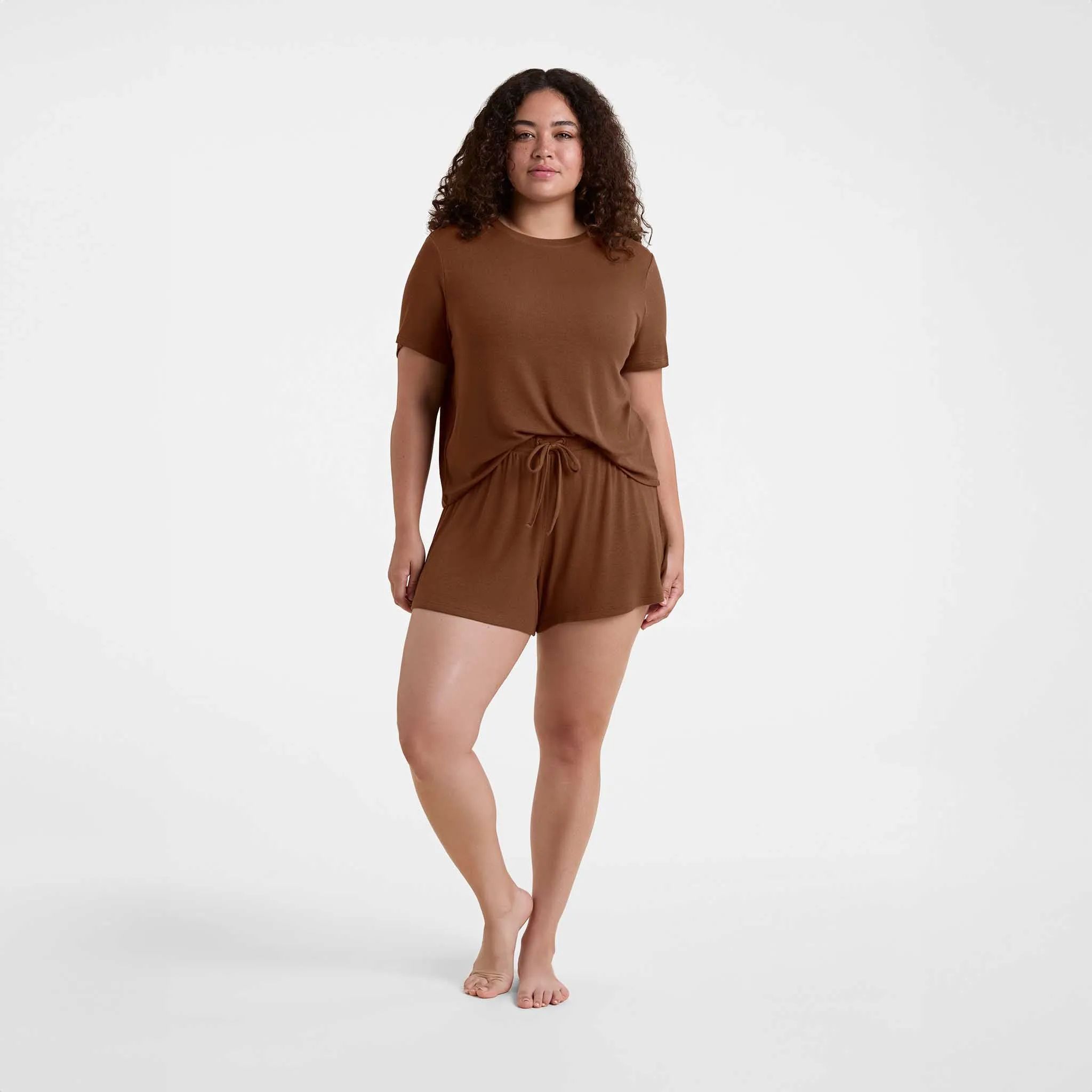 Ribbed Pajama Short Set | Chocolate