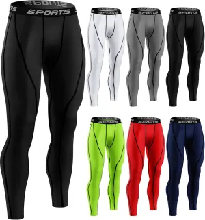 Riyiper 6 Pcs Men's Compression Pants Athletic Workout Running Tights Rapid Dry Sport Leggings Base Layer Bottom for Yoga Gym
