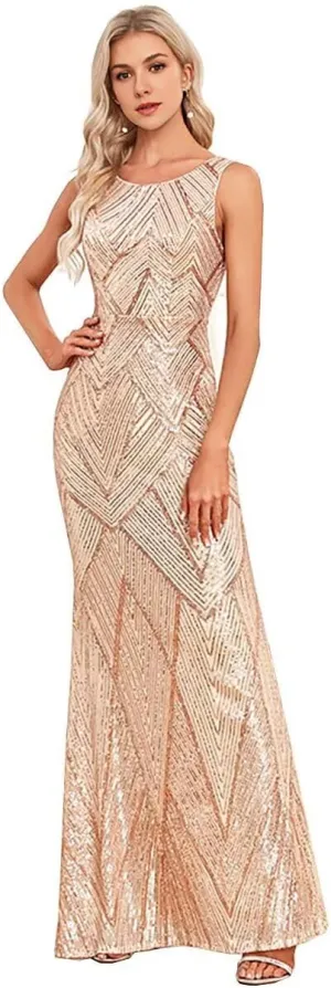 Sequin Mermaid Evening Gowns Sparkly Maxi Long Formal Dresses for Women Cocktail Party Dress