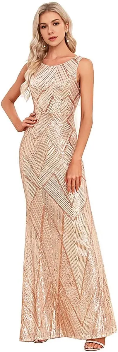 Sequin Mermaid Evening Gowns Sparkly Maxi Long Formal Dresses for Women Cocktail Party Dress