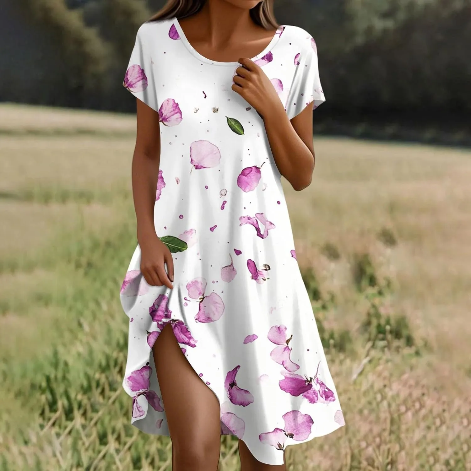 Short Sleeve Boho Mini Dress for Women Casual Loose Fit Summer Sundress Floral Print Shift Dress with Pockets 2025