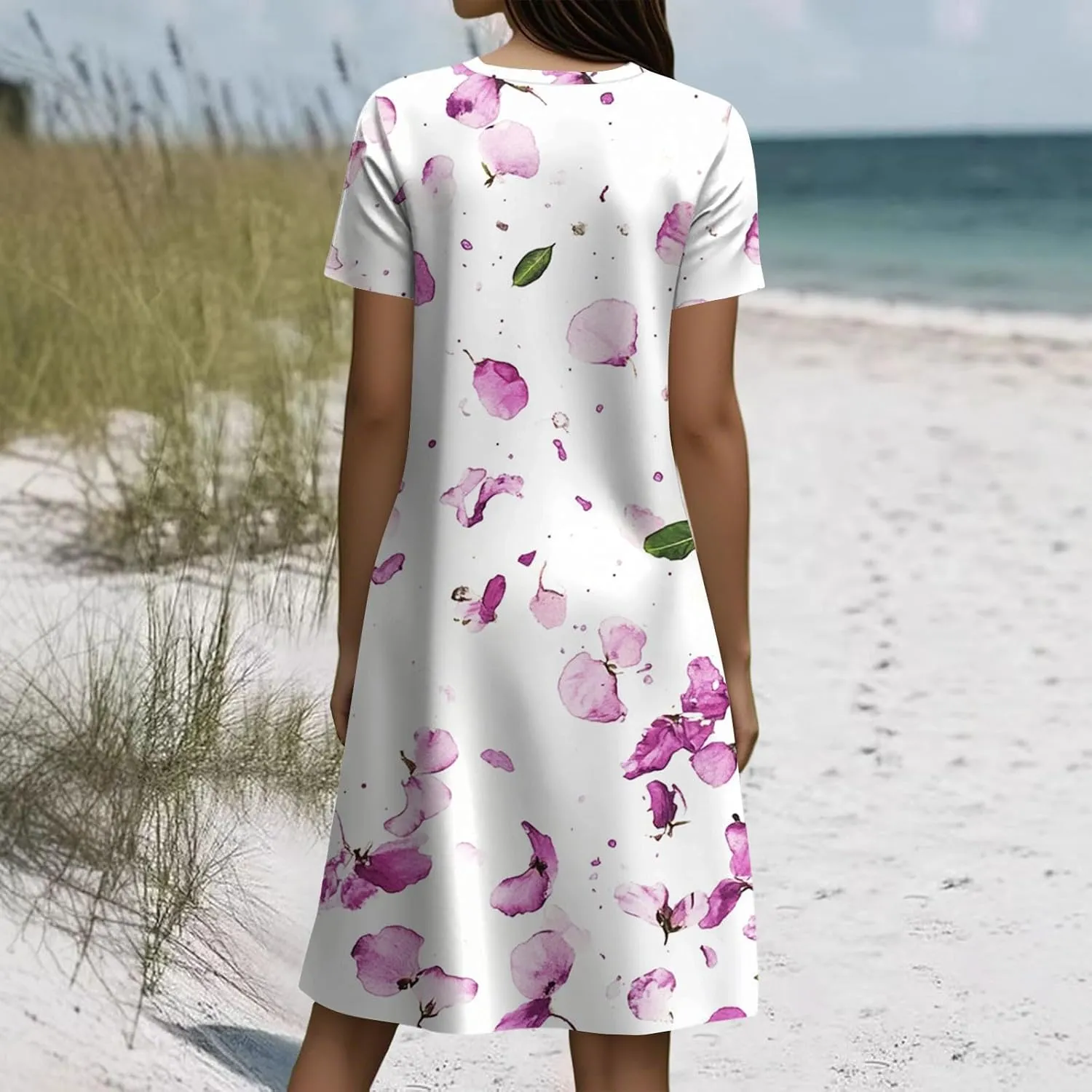 Short Sleeve Boho Mini Dress for Women Casual Loose Fit Summer Sundress Floral Print Shift Dress with Pockets 2025