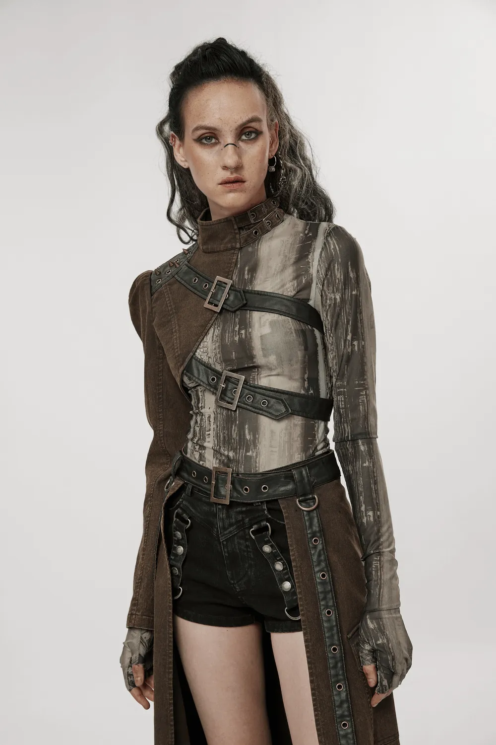 Stylish Punk Asymmetrical Jacket with Faux Leather