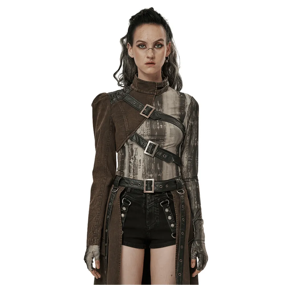 Stylish Punk Asymmetrical Jacket with Faux Leather