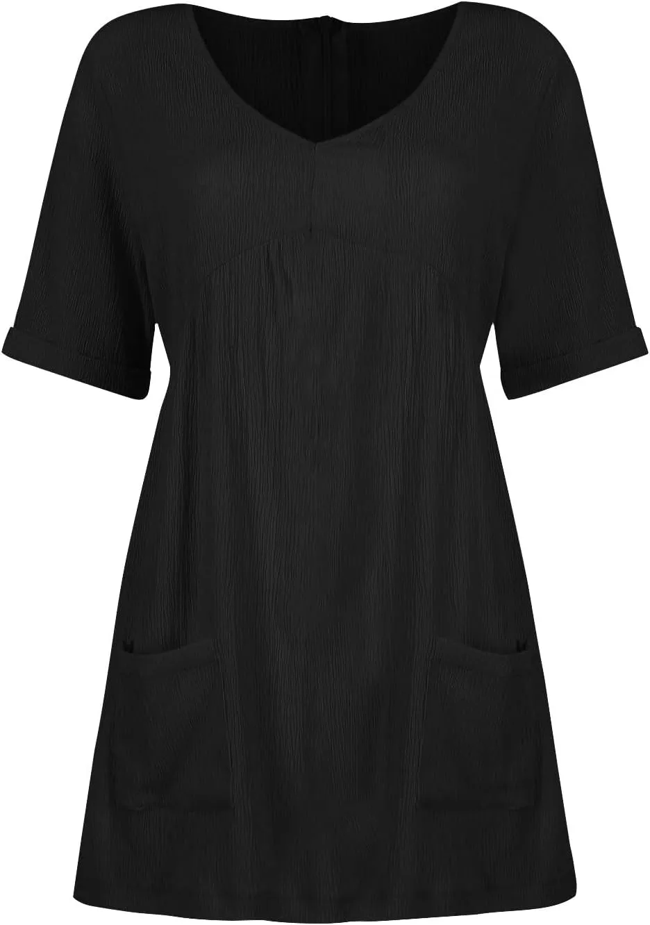 Summer Dress for Women 2024 Trendy Casual V-Neck Short Sleeve Solid Sundress Loose Flowy Beach Dress with Pockets