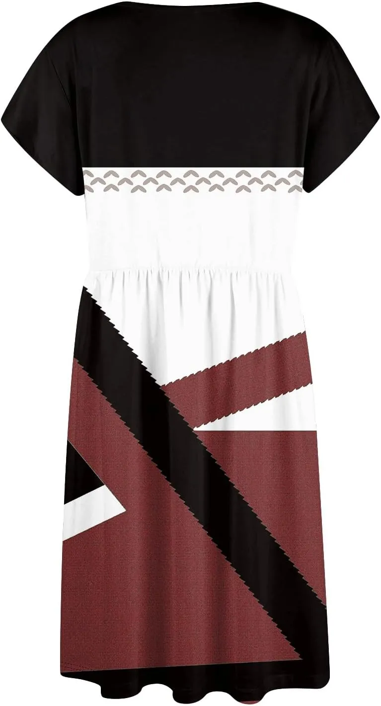 Summer Dresses for Women 2024 Round Neck Summer Fly Sleeve Casual Printed Loose Button Pocket Midi Dresses