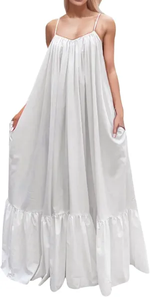 Summer Dresses for Women 2025 Casual Spring Spaghetti Straps Backless Sleeveless Boho Sundresses Beach Vacation Maxi Dress