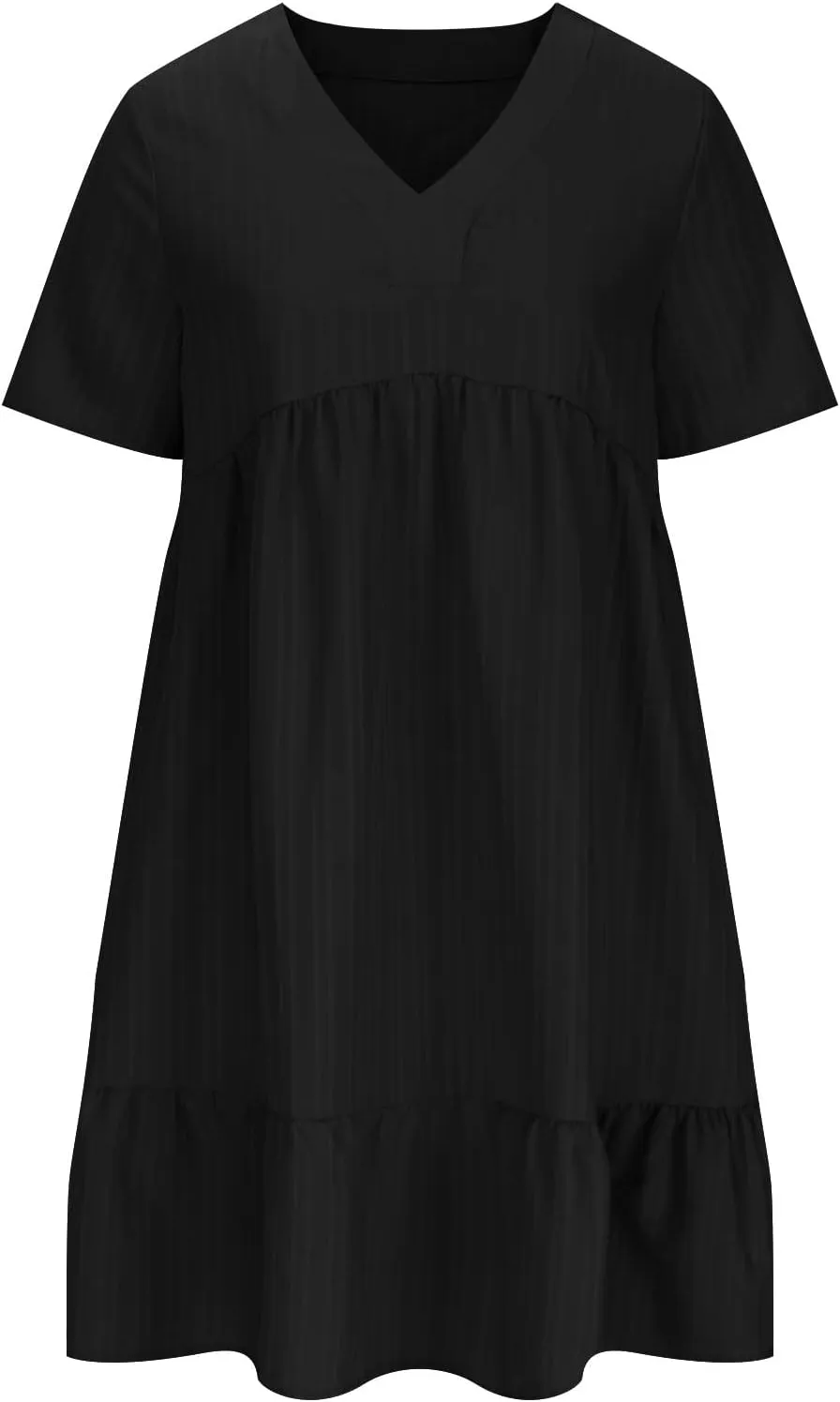 Summer Tiered Mini Dresses for Women Summer Ruffle Short Sleeve V Neck Beach Dress Swing A-Line Babydoll Dress