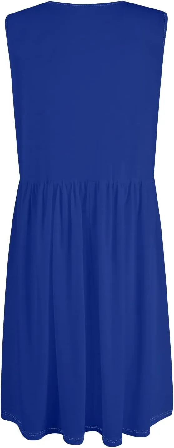 Sun Dresses for Women 2025 Summer Casual Sleeveless Button Beach Dresses Trendy Solid Color V Neck Dress with Pocket