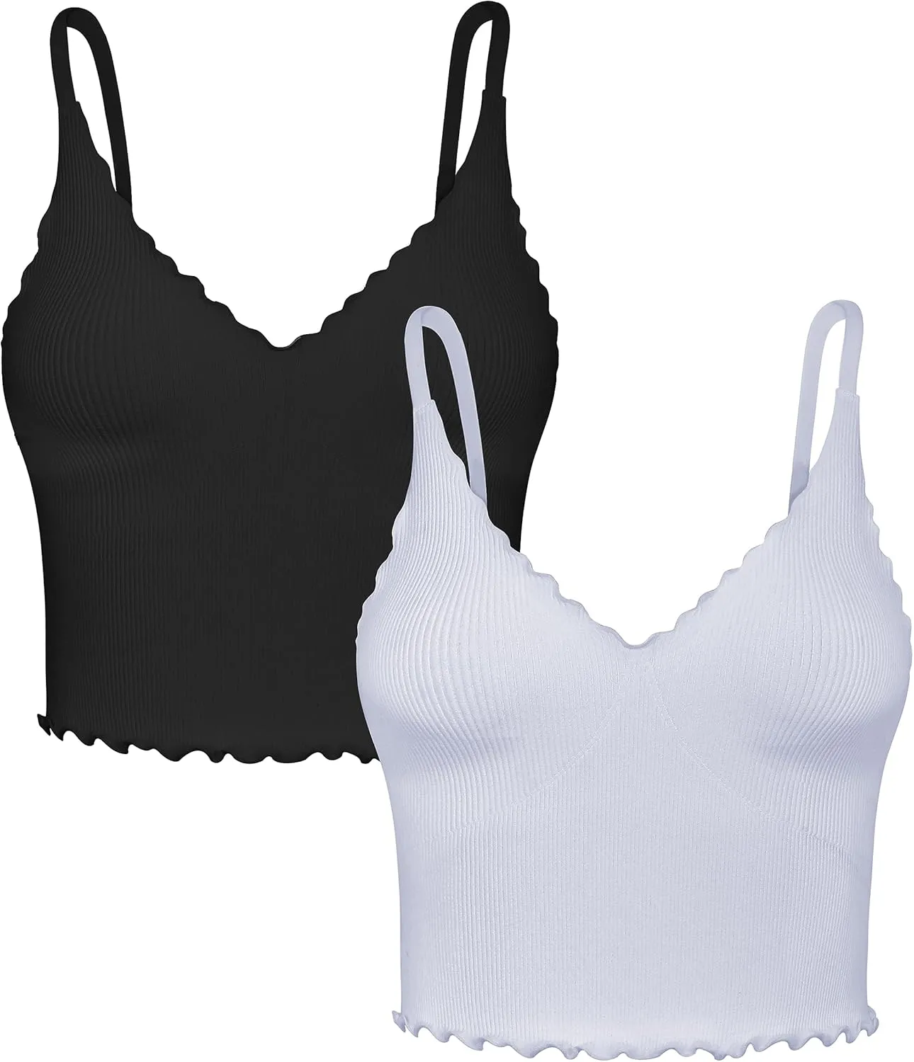 Sunzel Tank Top for Women, V Neck Seamless Ribbed Crop Camisole with Ruffles