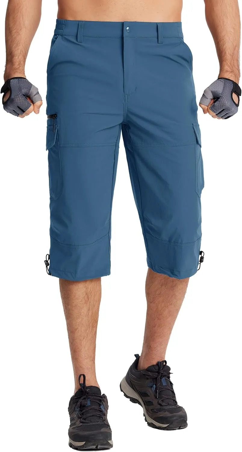 TACVASEN Men's Capri Pants 7 Pockets 3/4 Quick Dry Water Resistant Workout Hiking Summer Long Cargo Shorts Below Knee