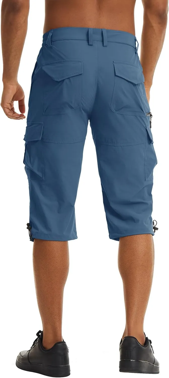 TACVASEN Men's Capri Pants 7 Pockets 3/4 Quick Dry Water Resistant Workout Hiking Summer Long Cargo Shorts Below Knee