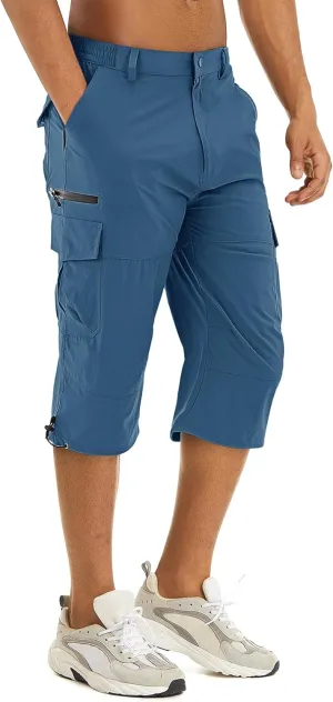 TACVASEN Men's Capri Pants 7 Pockets 3/4 Quick Dry Water Resistant Workout Hiking Summer Long Cargo Shorts Below Knee