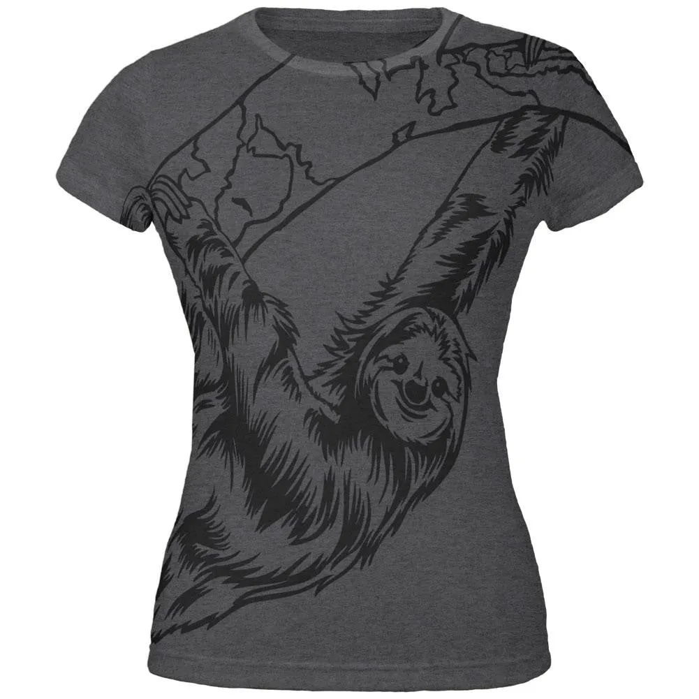 Three Toed Sloth All Over Dark Heather Juniors Soft T-Shirt