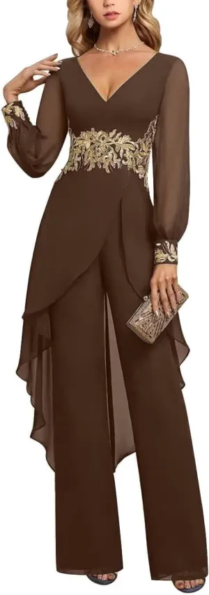 V-Neck Mother of The Bride Pant Suits for Women Asymmetrical High Low Grandmother of The Groom Jumpsuit