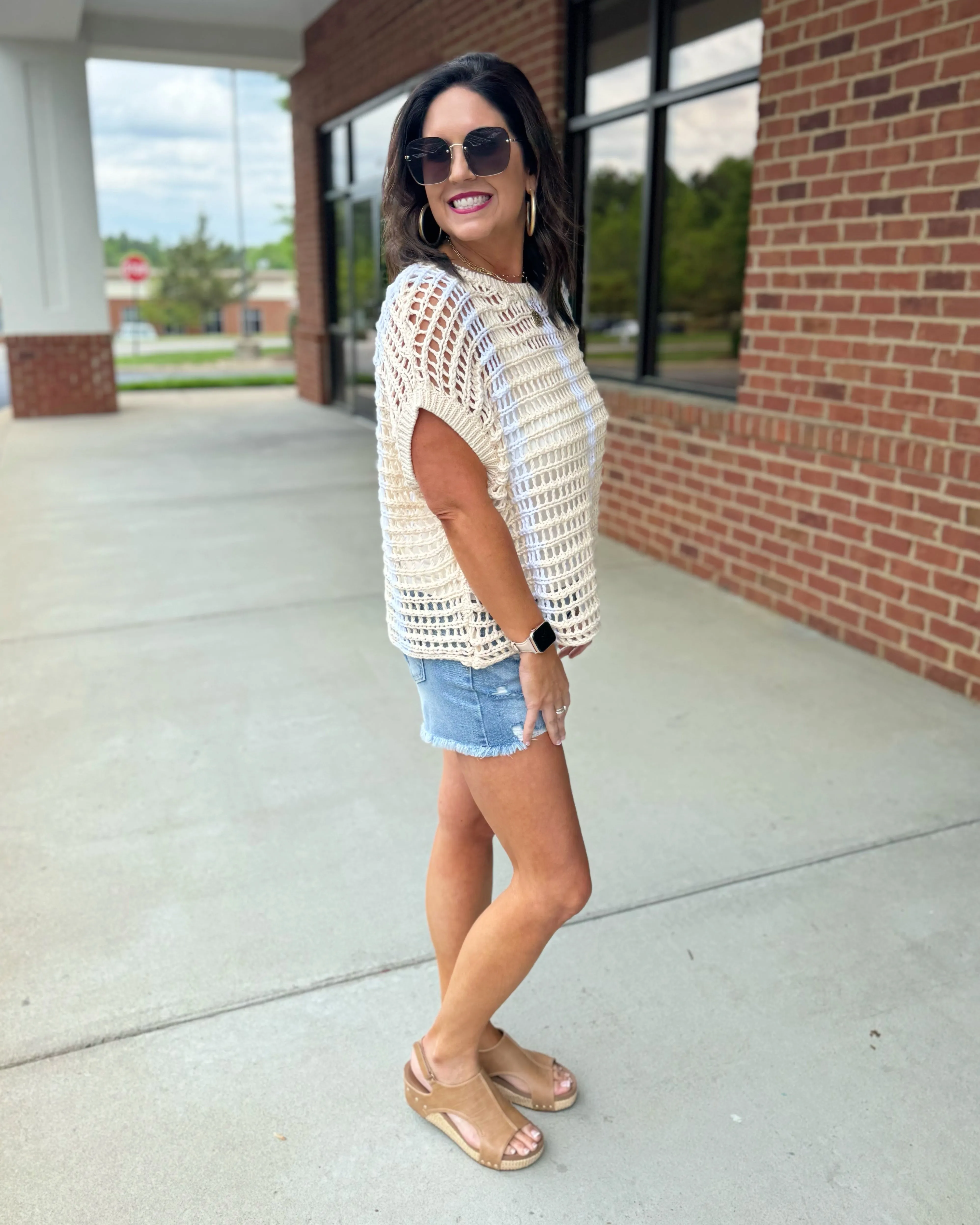 Vanessa Crochet Knit Sweater in Oatmeal