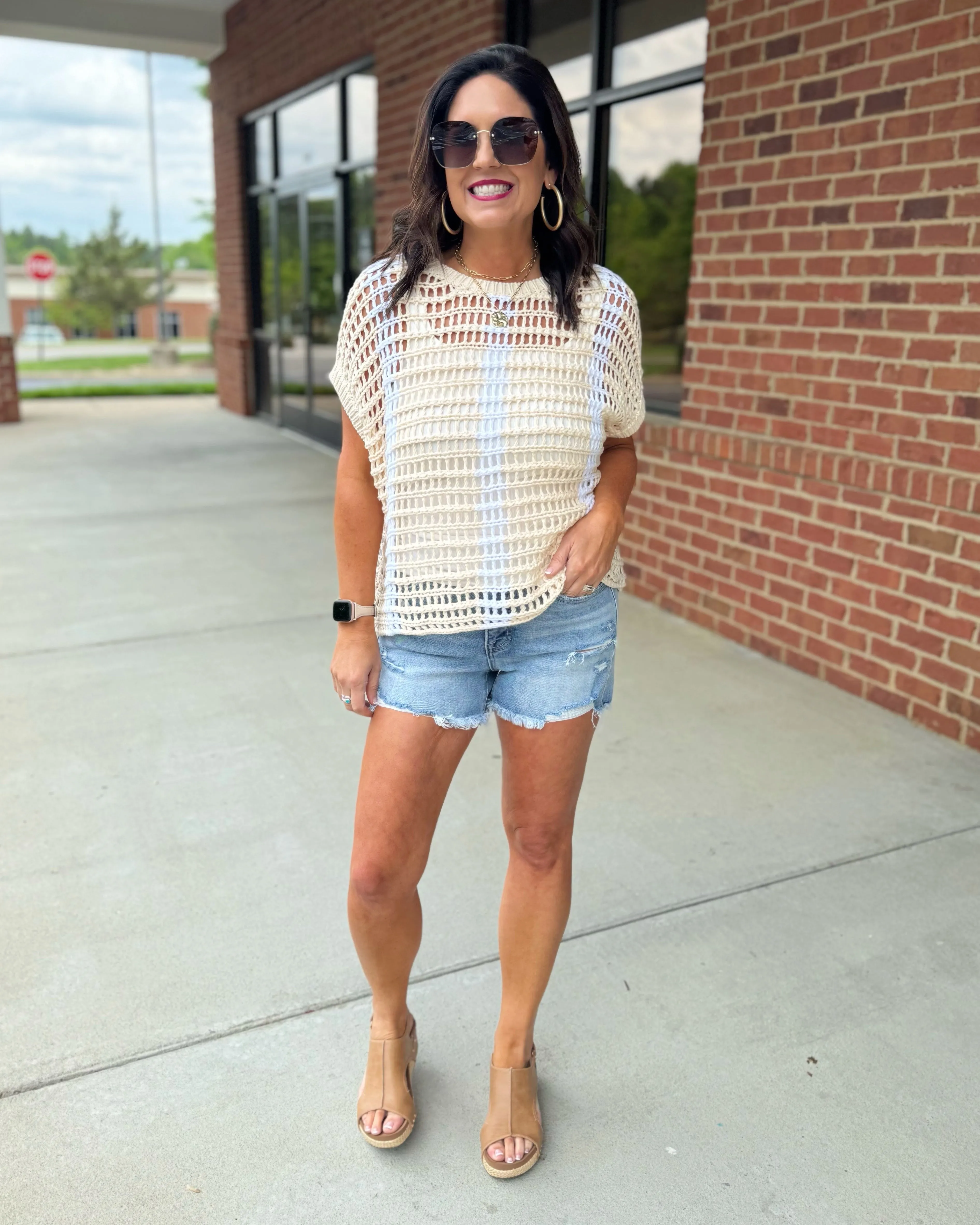 Vanessa Crochet Knit Sweater in Oatmeal