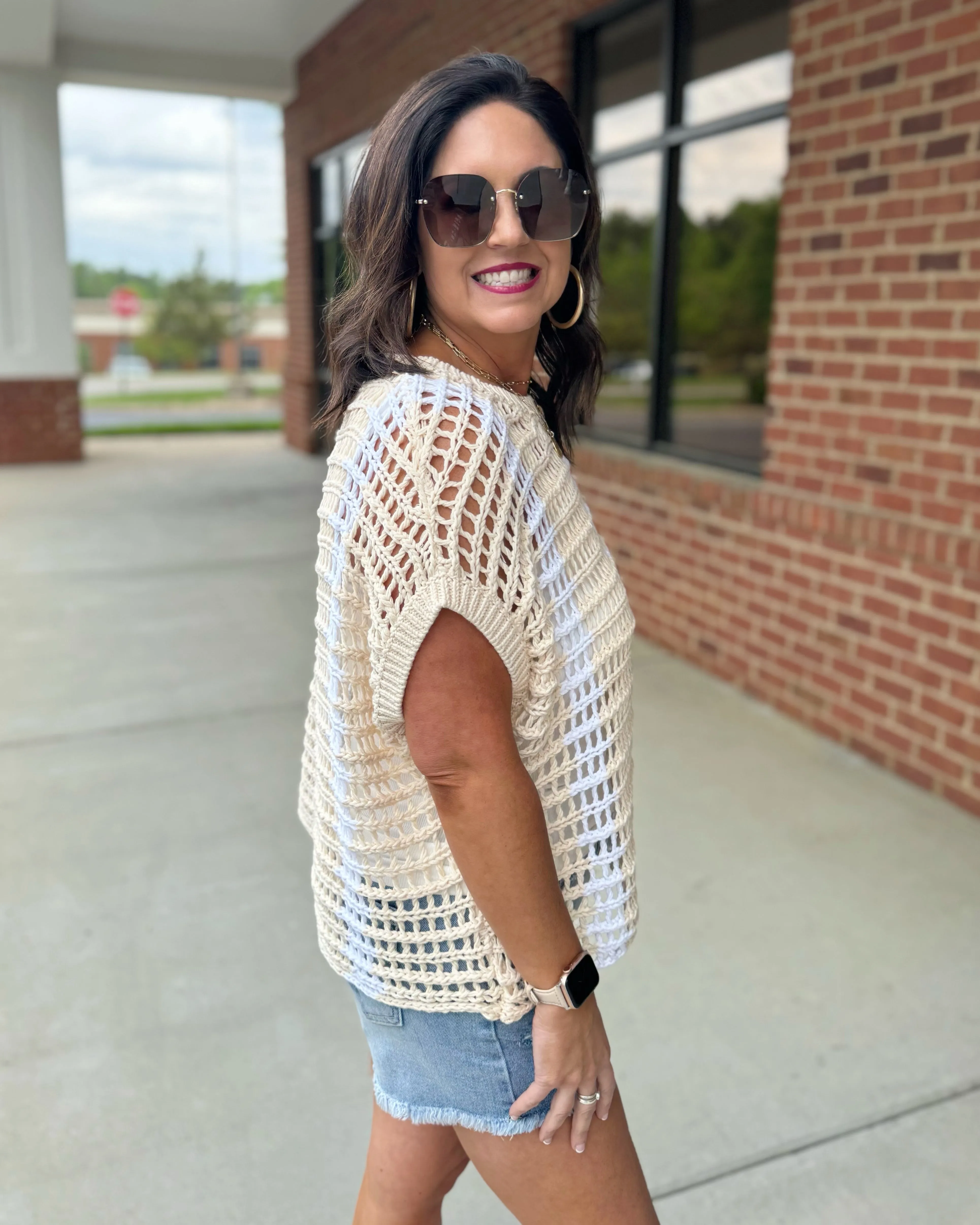 Vanessa Crochet Knit Sweater in Oatmeal