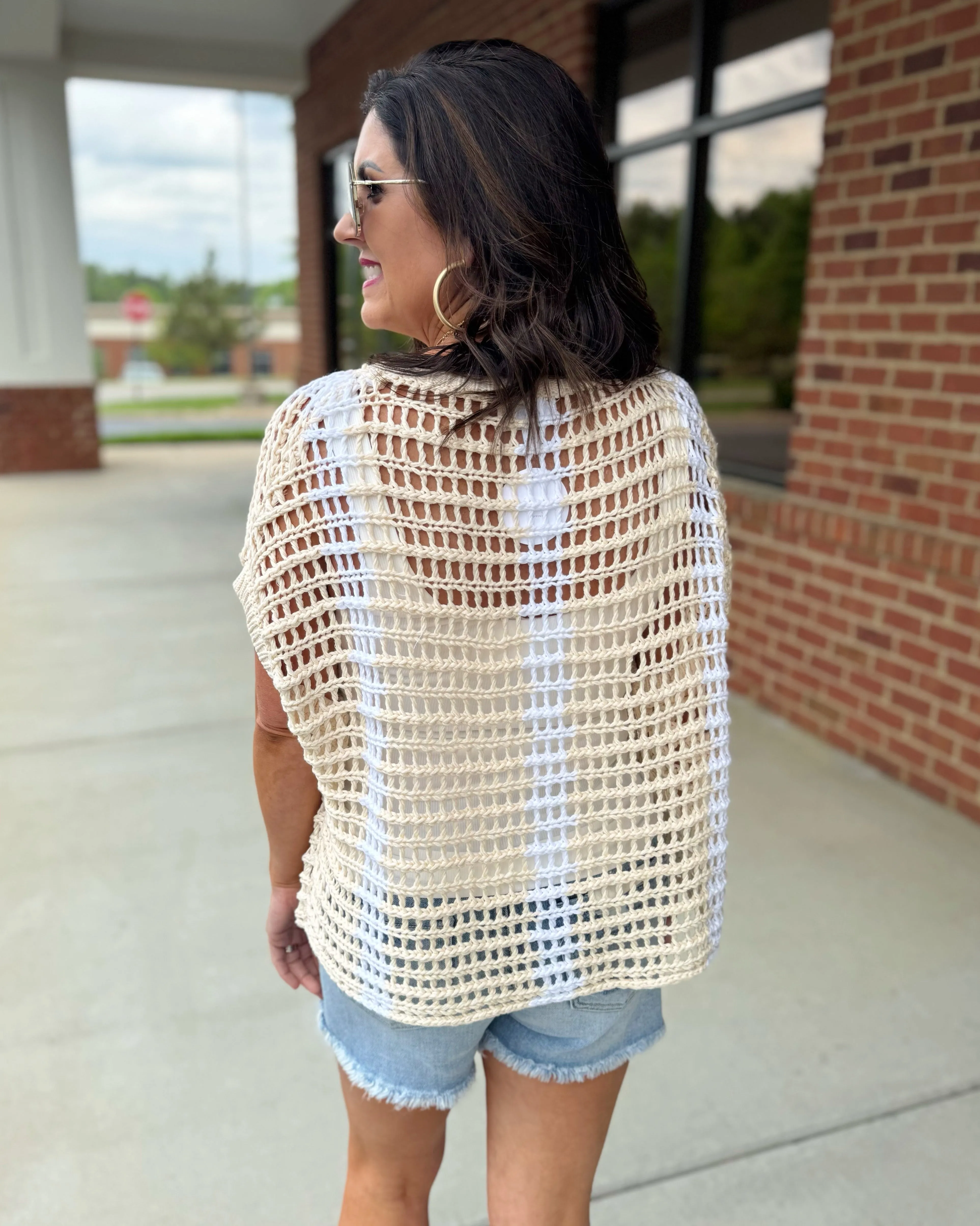 Vanessa Crochet Knit Sweater in Oatmeal