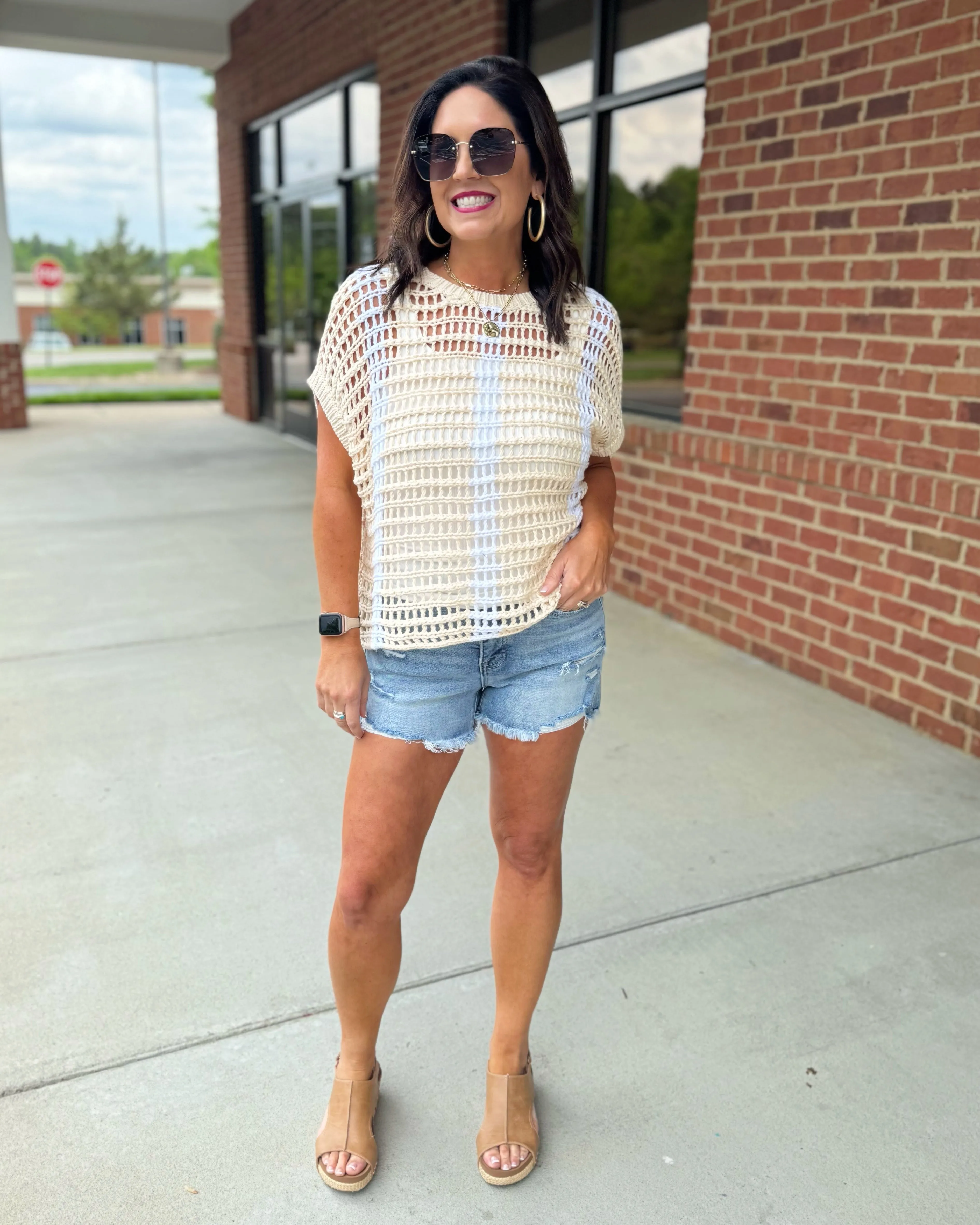 Vanessa Crochet Knit Sweater in Oatmeal