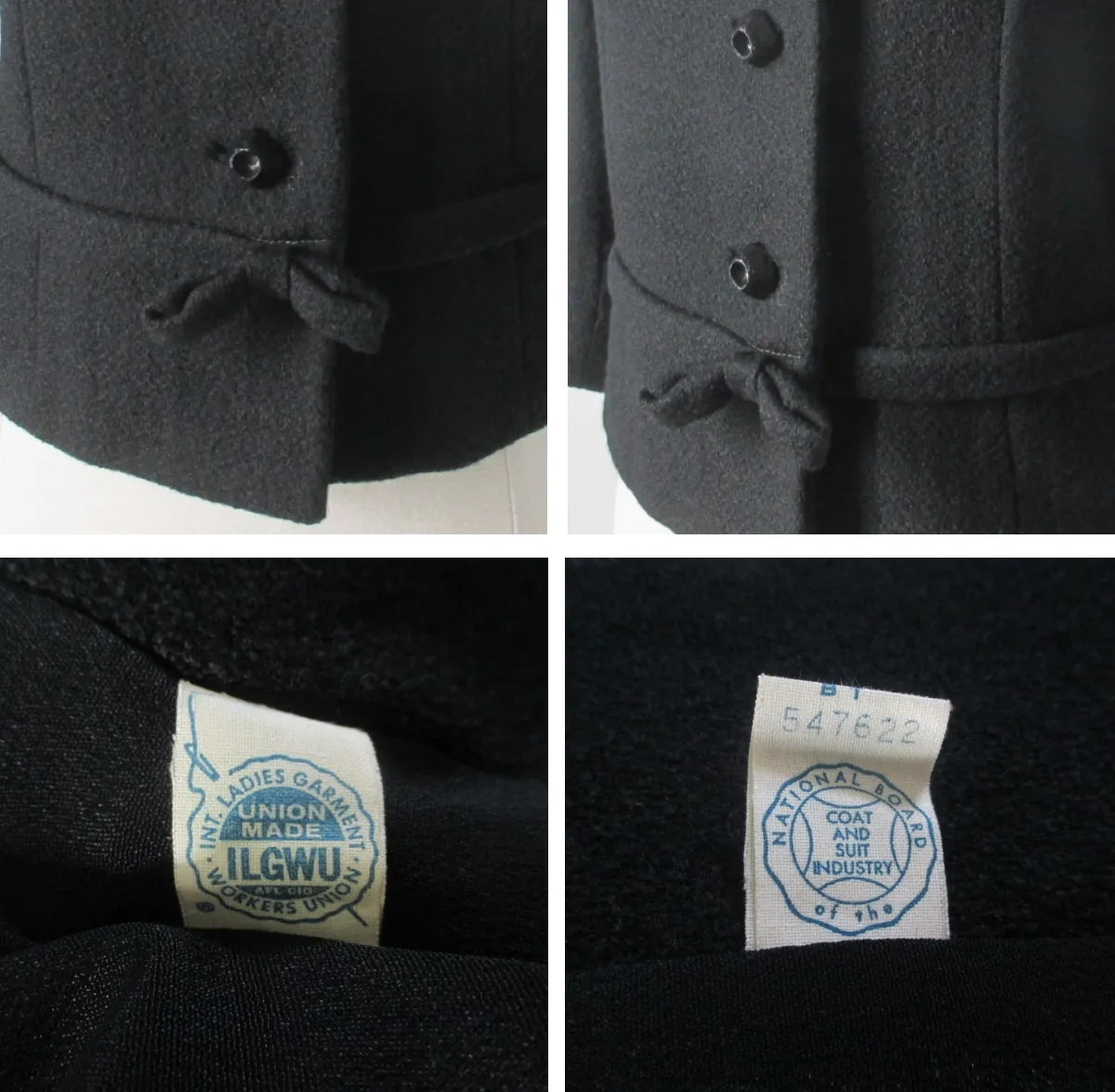 Vintage 60s Black Bow Accent Jacket / Blazer M
