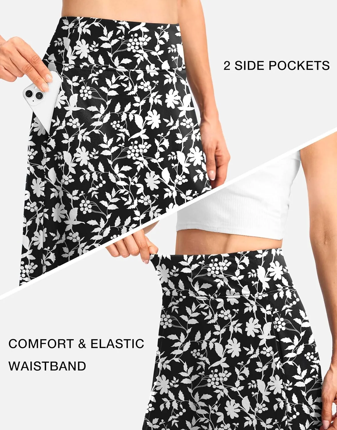 Viodia 25" Knee Length Long Skorts for Women with Pockets Dressy Casual Midi Skort Summer Travel Modest Skirts