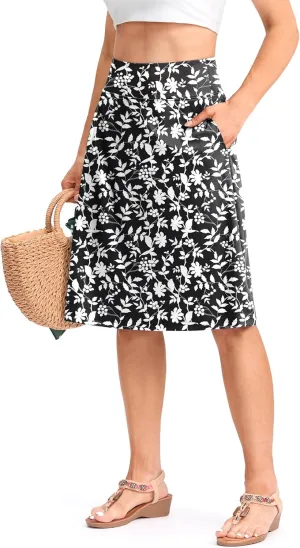 Viodia 25" Knee Length Long Skorts for Women with Pockets Dressy Casual Midi Skort Summer Travel Modest Skirts
