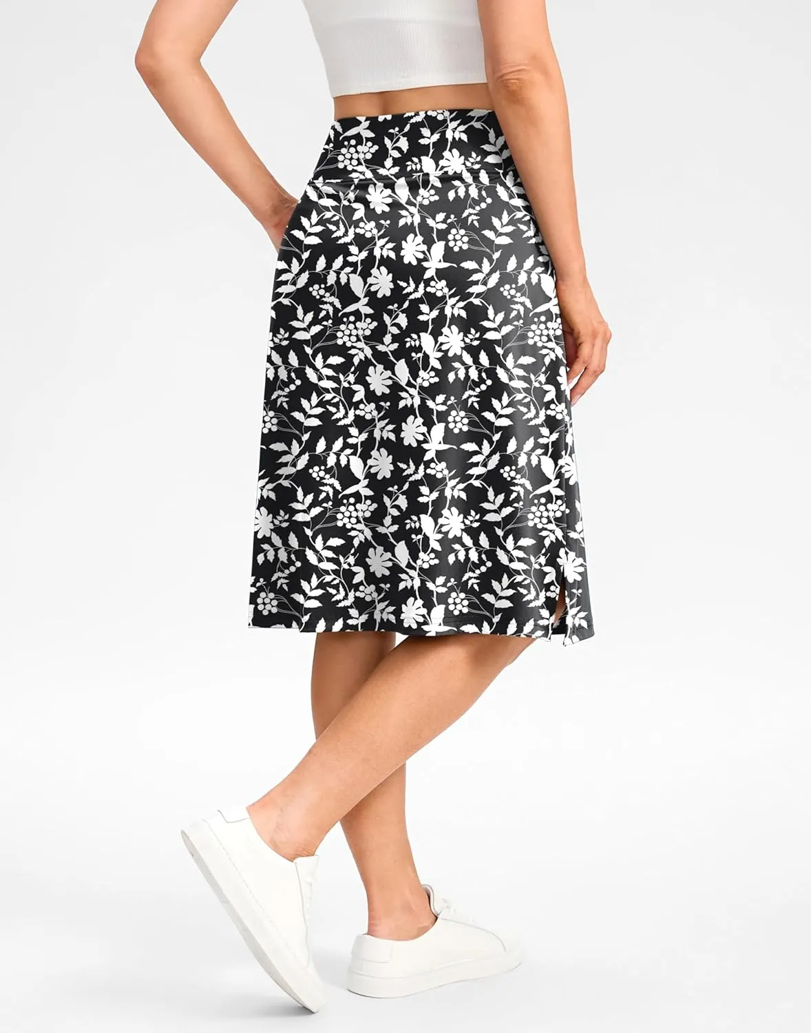 Viodia 25" Knee Length Long Skorts for Women with Pockets Dressy Casual Midi Skort Summer Travel Modest Skirts