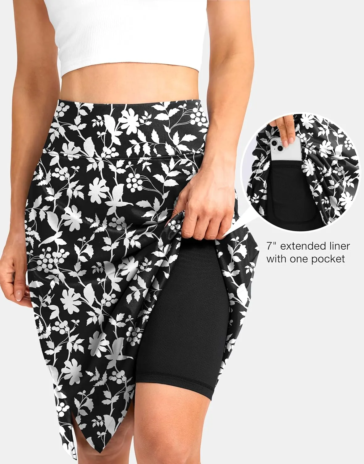 Viodia 25" Knee Length Long Skorts for Women with Pockets Dressy Casual Midi Skort Summer Travel Modest Skirts