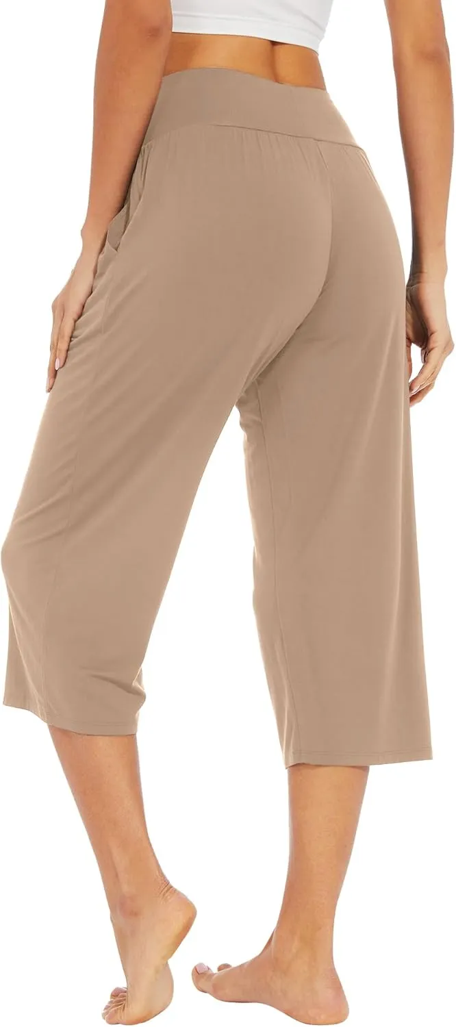 WiWi Viscose from Bamboo Soft Capri Yoga Loose Pants for Women High Waisted Comfy Pjs Capris Lounge Pajama Bottoms S-XXL