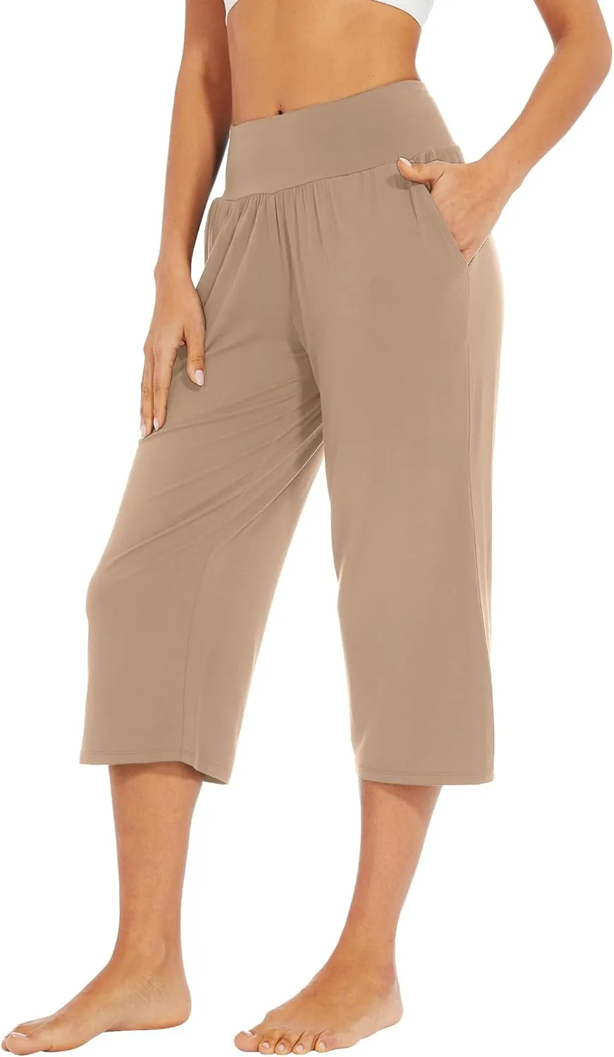 WiWi Viscose from Bamboo Soft Capri Yoga Loose Pants for Women High Waisted Comfy Pjs Capris Lounge Pajama Bottoms S-XXL