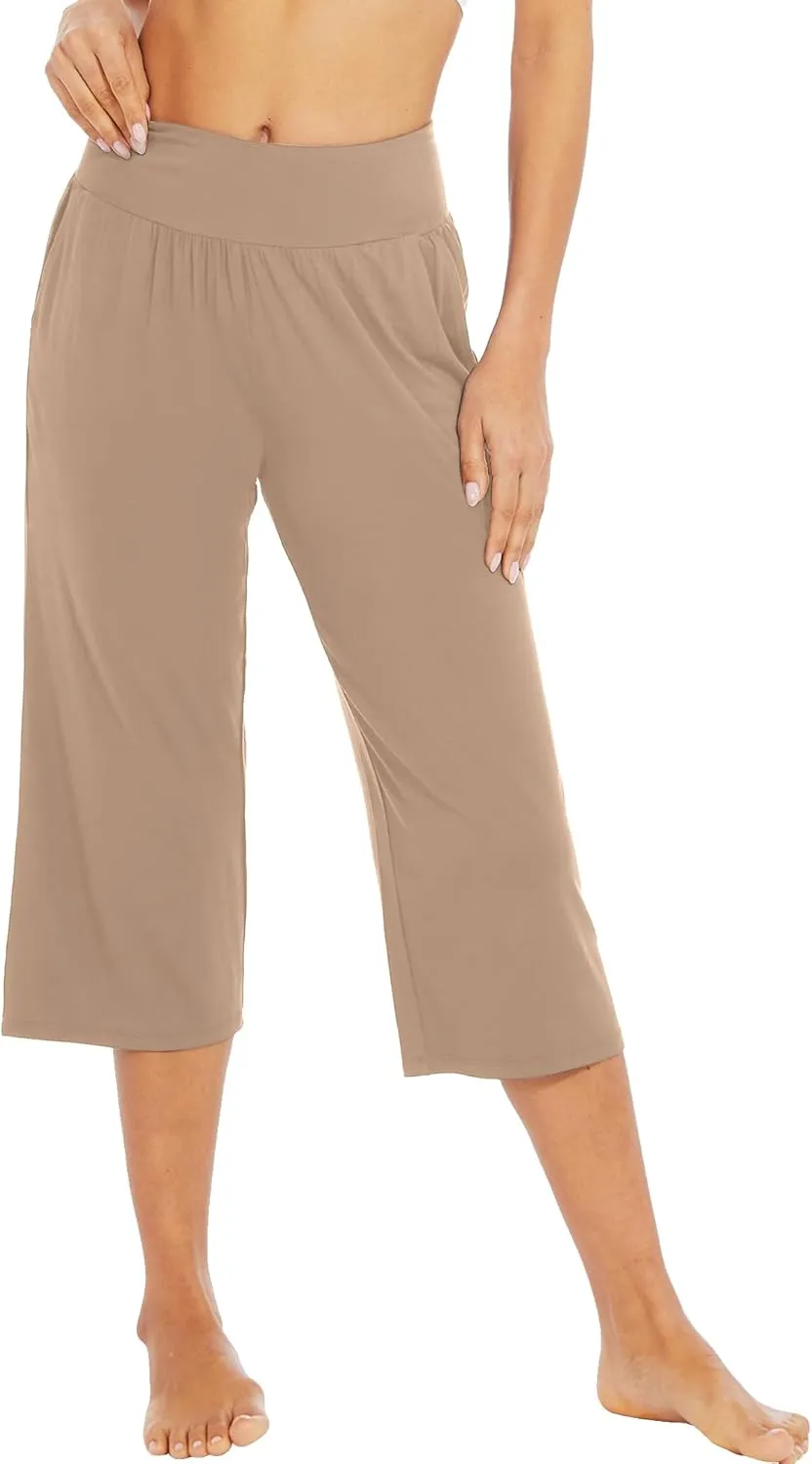 WiWi Viscose from Bamboo Soft Capri Yoga Loose Pants for Women High Waisted Comfy Pjs Capris Lounge Pajama Bottoms S-XXL