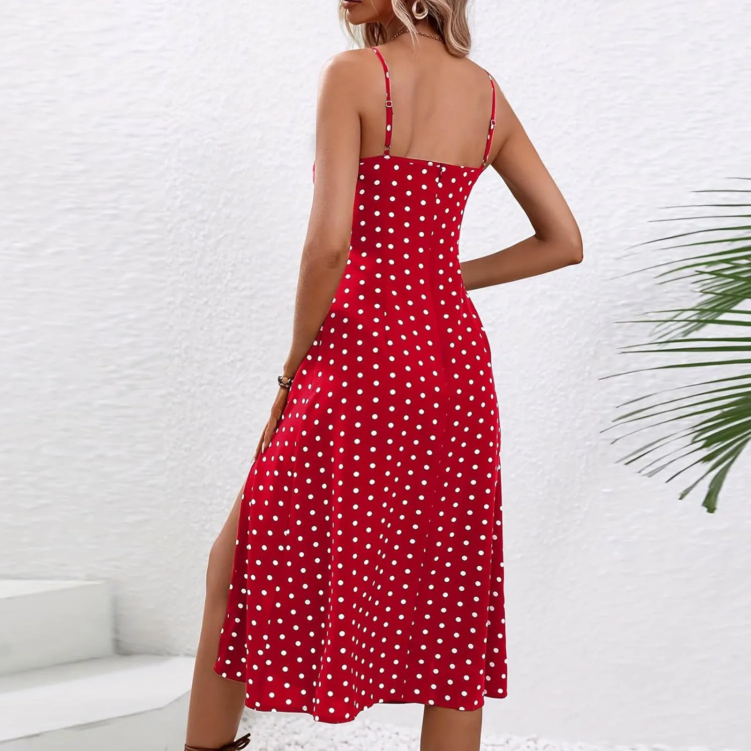 Women Floral Print Spaghetti Strap Tie Front Split Cami Summer Midi Dress Beach Wedding Guest Dresses for Women