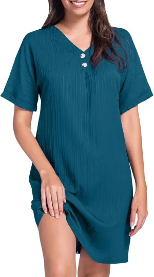 Women Summer Dresses 2024 Button V Neck Cap Sleeve Beach Sundress Casual Swing A Line Short Mini Dress
