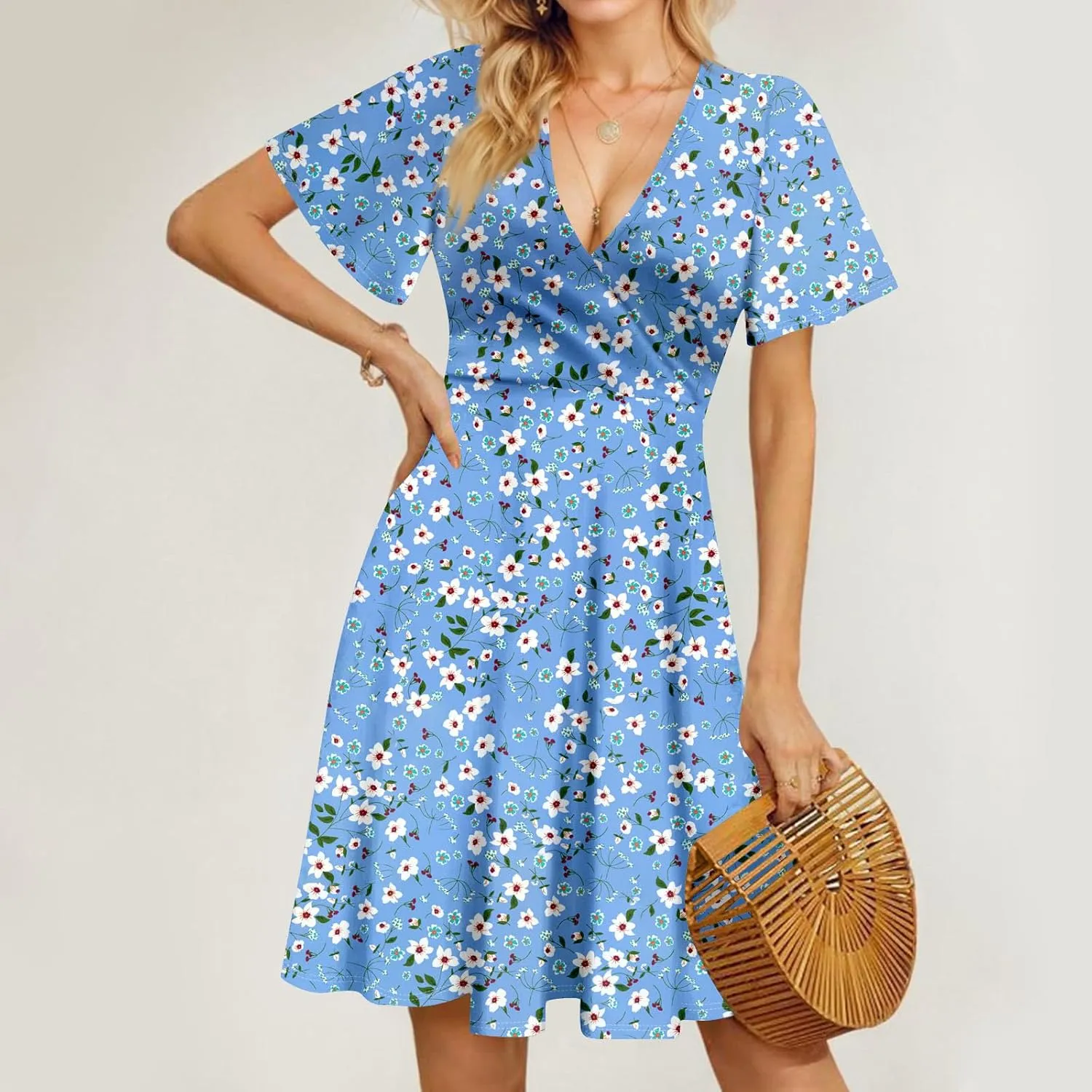 Womens 2025 Floral V-Neck Maxi Dresses Sexy Deep Cut Summer Dress Casual Beach Sundress for Vacation Garden Parties