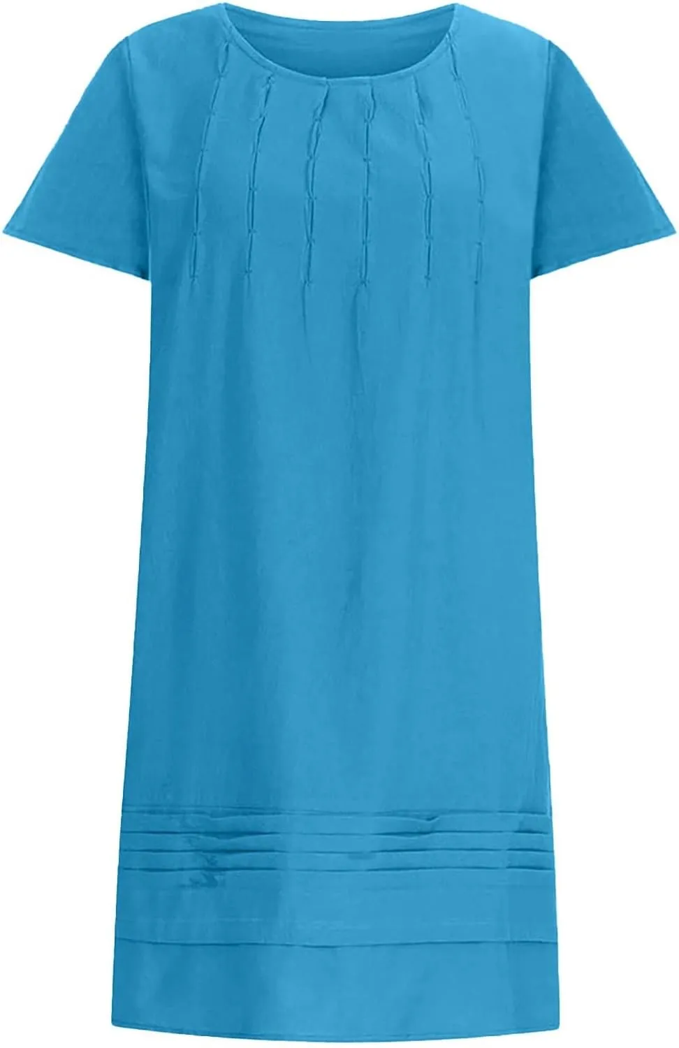 Womens Cotton Linen Midi Dress Summer Solid Color Short Sleeve Crew Neck T-Shirt Plus Size Flowy Beach Dress