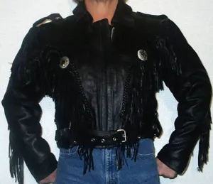 Women's Fringed Leather Jacket with Concho 2205
