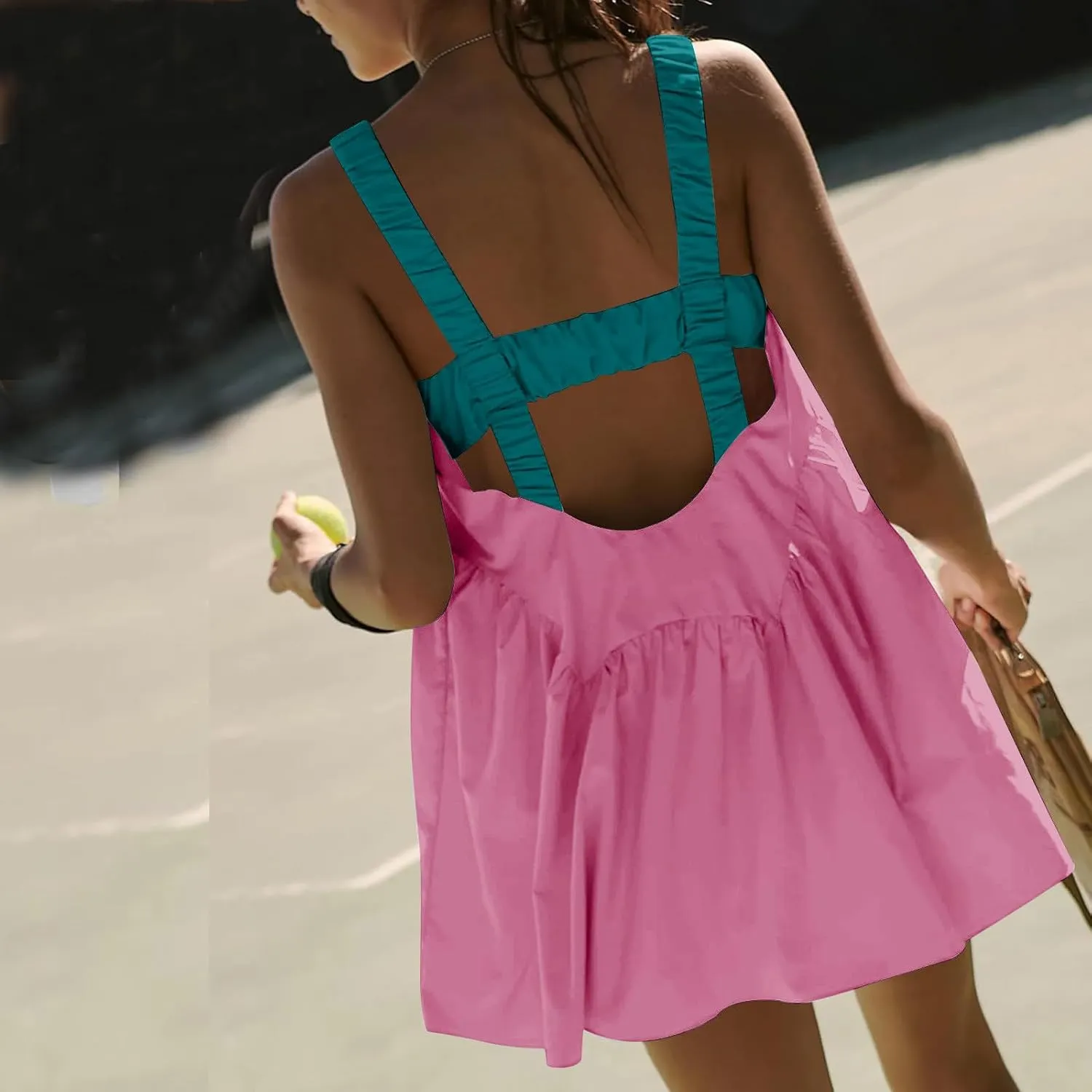 Women's Sleeveless Tennis Dress Summer Dress 2024 Casual Color Block Mini Dress Beach Sundresses