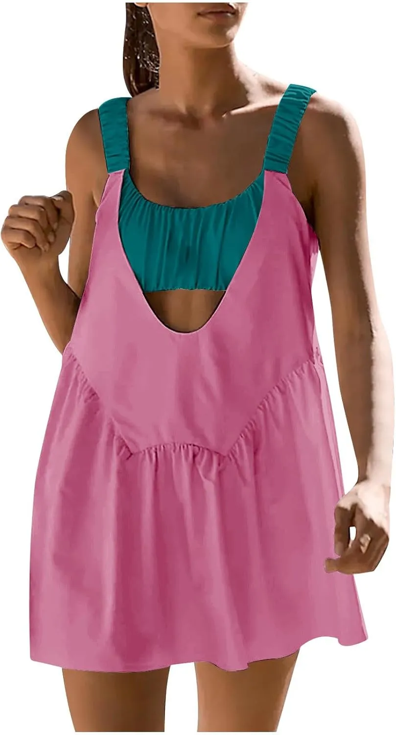 Women's Sleeveless Tennis Dress Summer Dress 2024 Casual Color Block Mini Dress Beach Sundresses