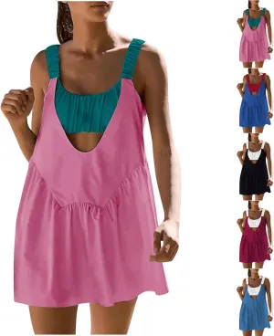 Women's Sleeveless Tennis Dress Summer Dress 2024 Casual Color Block Mini Dress Beach Sundresses