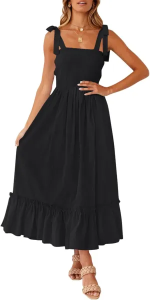 Women's Square Collar Dress 2025 Spring Summer Boho Spaghetti Strap Ruffle Hemline A Line Beach Mini Dresses
