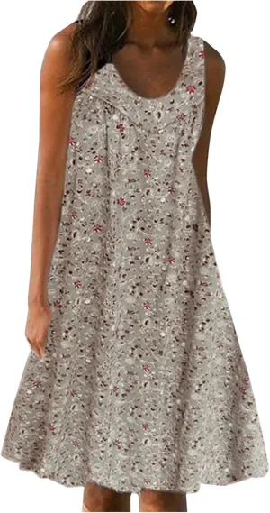 Womens Summer Floral Mini Dress Casual Sleeveless Sundress Round Neck Tank Dress Plus Size Beach Vacation Dresses