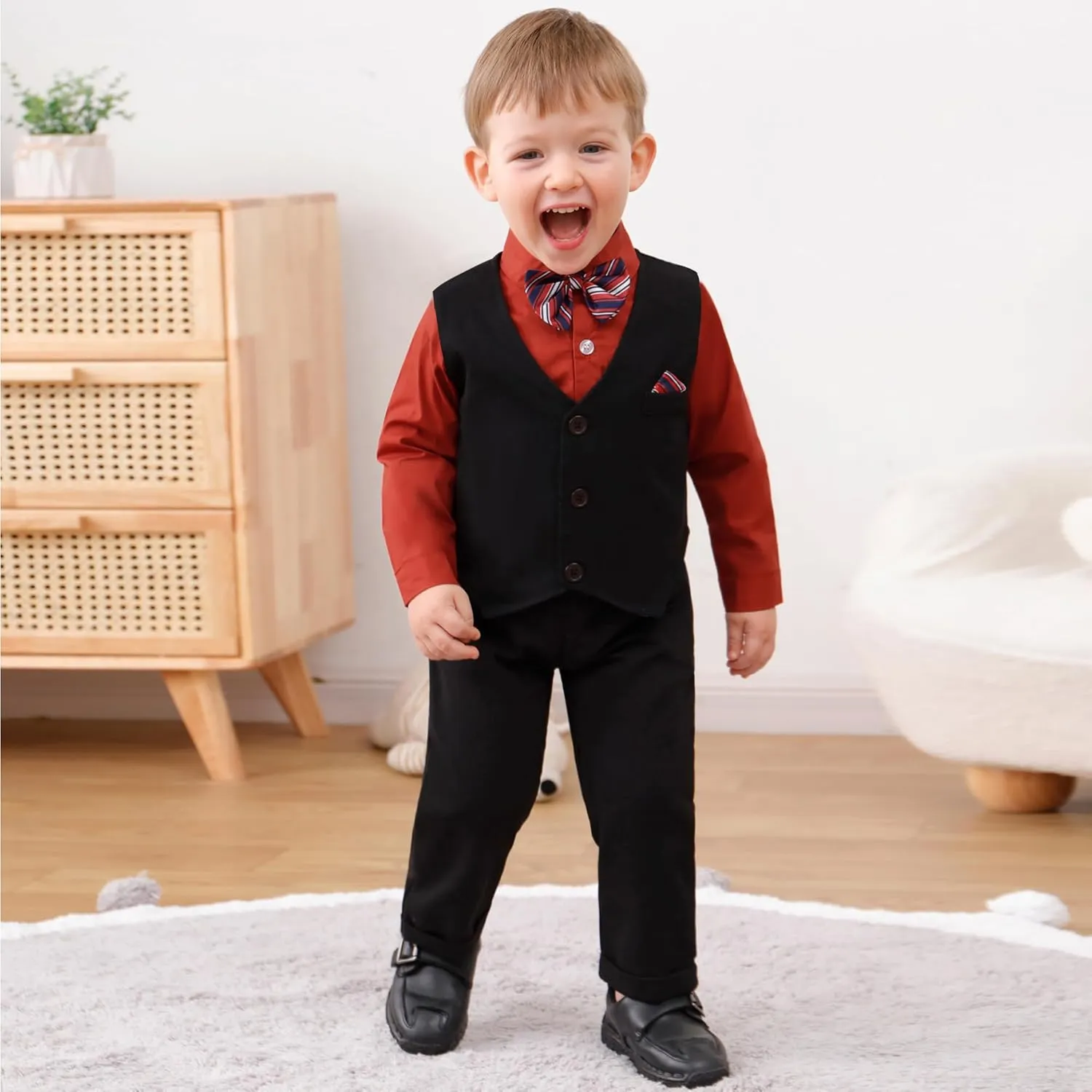 YUEMION Toddler Baby Boy Clothes Suits Gentleman Dress Shirt Bowtie Vest Suspender Pants Boy Formal Wedding Outfits Set 1-5T