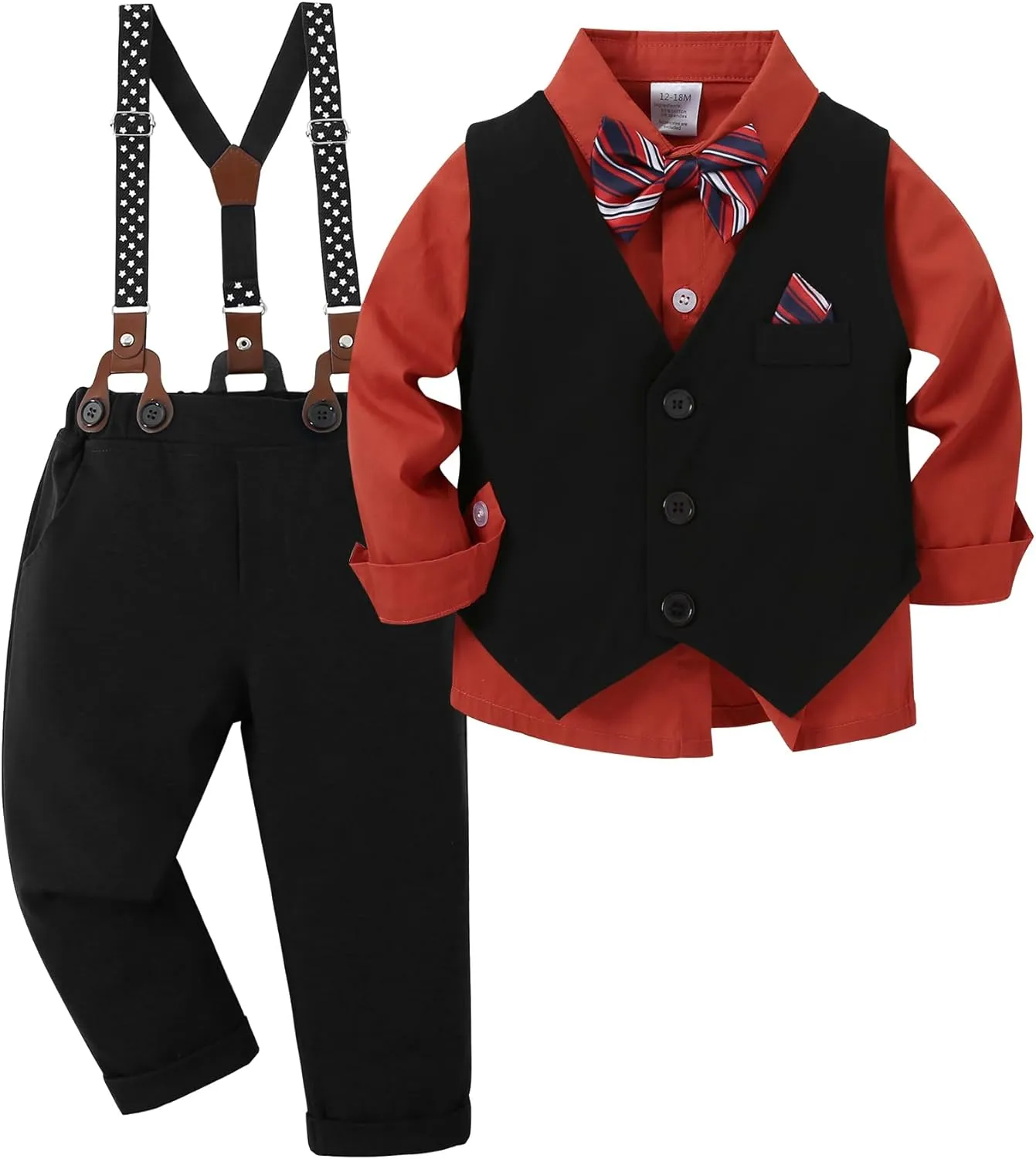 YUEMION Toddler Baby Boy Clothes Suits Gentleman Dress Shirt Bowtie Vest Suspender Pants Boy Formal Wedding Outfits Set 1-5T